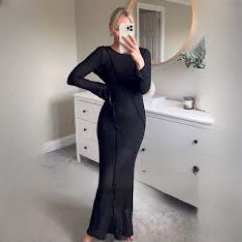 ZARA Black Pronounced Seam Knit Maxi Dress | Size M | NWOT